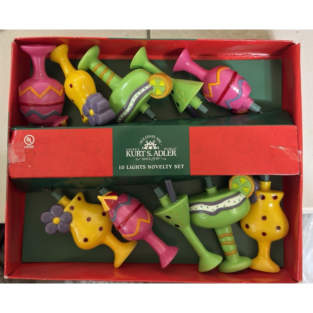 Vntg Kurt Adler Novelty String Light Set * Summer Cocktail Party Glasses * NOS